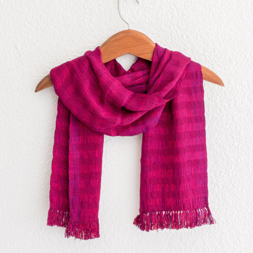 Blue-Violet Cotton Wrap Scarf from Guatemala 'Subtle Elegance'