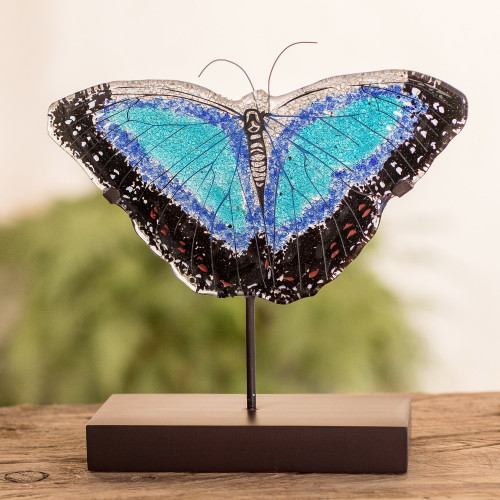 Art Glass Morpheus Butterfly Sculpture from El Salvador 'Morpheus Flight'