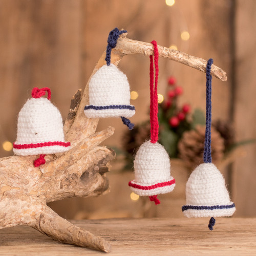 Hand-Crocheted Bell-Shaped Ornaments Set of 4 'Bells of Bethlehem'