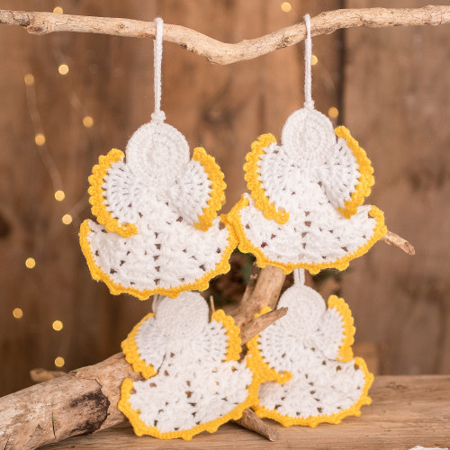 Hand-Crocheted Angel Ornaments in White Set of 4 'Light of Love'