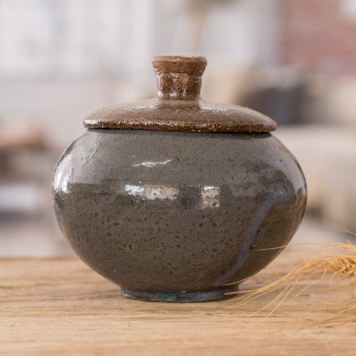 Blue and Brown Handmade Ceramic Sugar Bowl 'Sweet Enchantment'