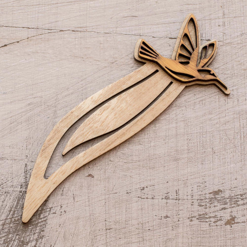 Handcrafted Recycled Teak Hummingbird Theme Bookmark 'Hummingbird in Flight'