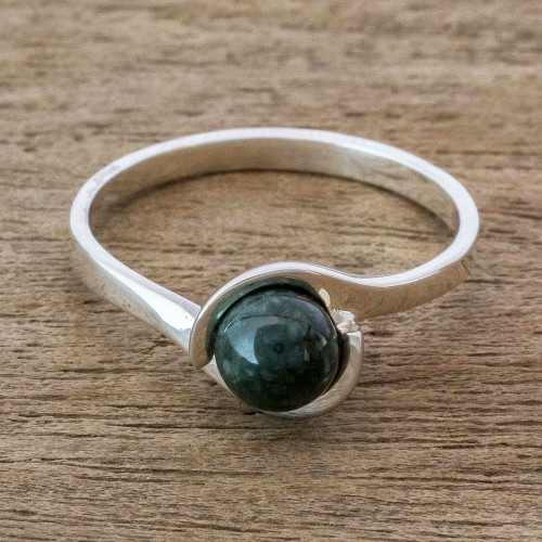 Dark Green Jade Modern Cocktail Ring from Guatemala 'Dark Green Magic Silhouette'