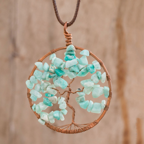 Aquamarine Gemstone Tree Pendant Necklace from Costa Rica 'Capricorn Tree of Life'