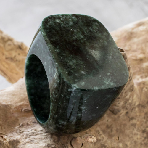 Dark Green Jade Signet Ring Crafted in Guatemala 'Strong Stone'