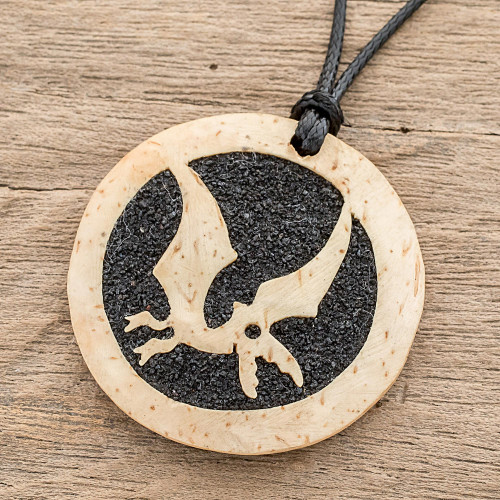 Coconut Shell and Lava Stone Microraptor Pendant Necklace 'Microraptor'