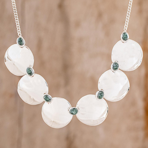 Circle Pattern Jade Pendant Necklace from Guatemala 'Six Mirrors'