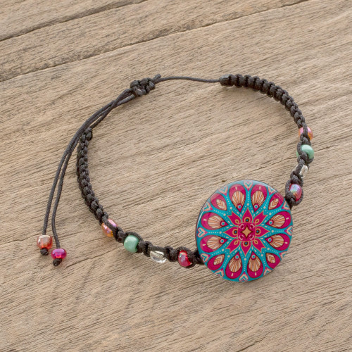 Colorful Glass Beaded Macrame Pendant Bracelet 'Mesmerizing Colors'