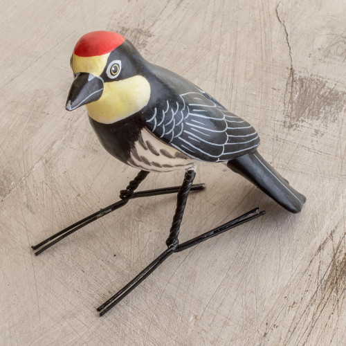 Guatemala Handcrafted Ceramic Acorn Woodpecker Figurine 'Acorn Woodpecker'