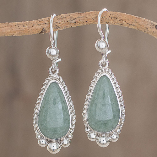 Teardrop Apple Green Jade Dangle Earrings from Guatemala 'Subtle Drop'