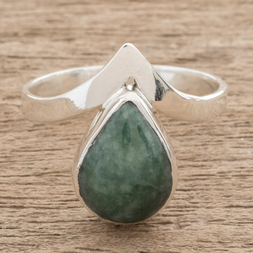 Apple Green Teardrop Jade Cocktail Ring from Guatemala 'Maya Drop'