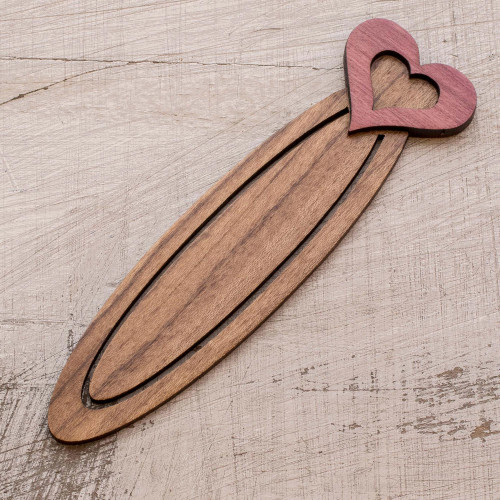 Handcrafted Recycled Teak Heart Theme Bookmark 'Book Lovers'