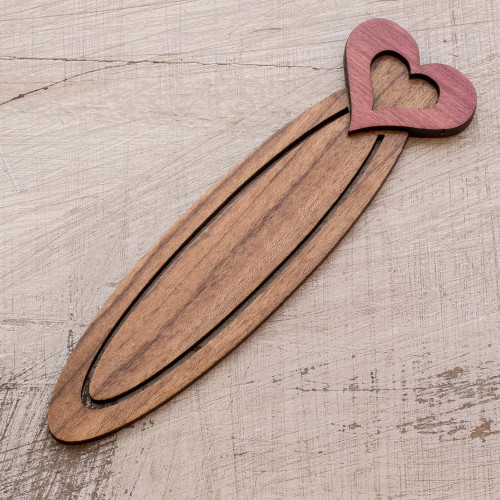 Handcrafted Recycled Teak Heart Theme Bookmark 'Book Lovers' Handcrafted Recycled Teak Heart Theme Bookmark 'Book Lovers'