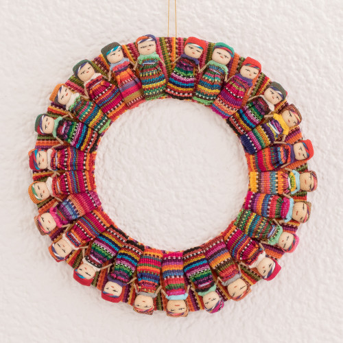 Cotton Worry Doll Wreath from Guatemala 'Quitapena Happiness'