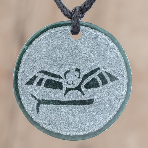 Jade Owl Pendant Necklace from Guatemala 'Aq'ab'al'