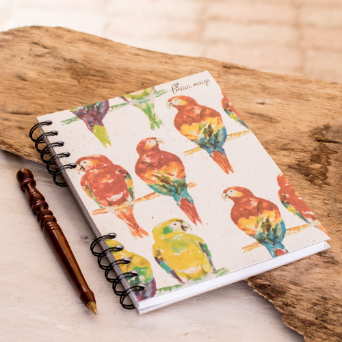Signed Parrot-Themed Paper Journal from Costa Rica 'Parrot Colors'