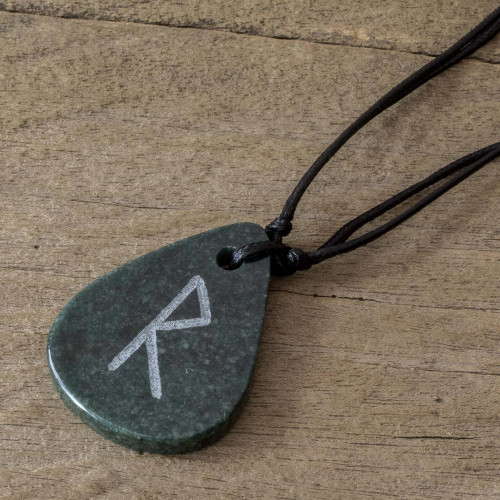 Jade Rune Pendant Necklace for Men and Women 'Rune Raidho'