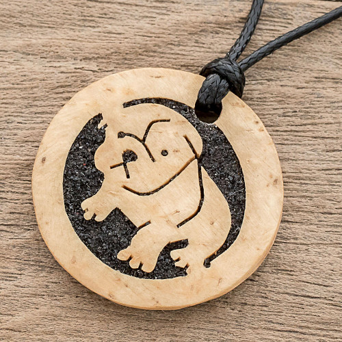 Coconut Shell and Lava Stone Bulldog Pendant Necklace 'Bulldog'