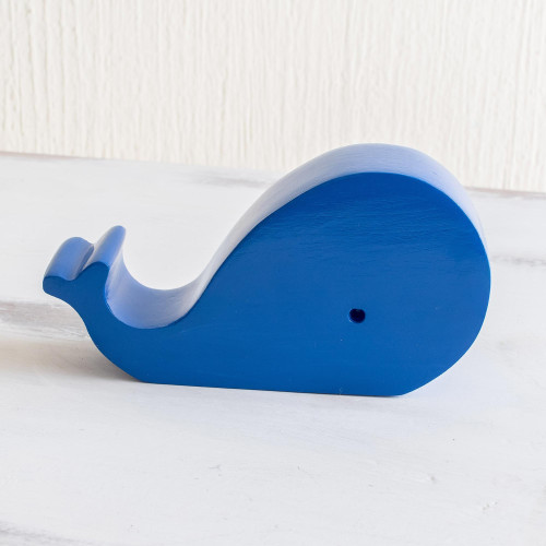 Hand-carved Blue Whale Wood Phone Holder From Guatemala 'Blue Whale'