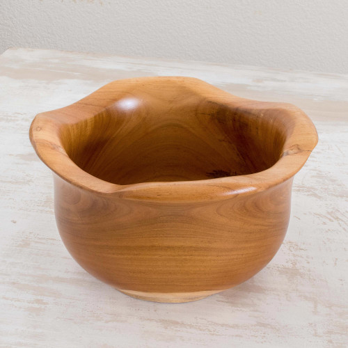 Hand Carved Teak Bowl from Costa Rica 'Clover'