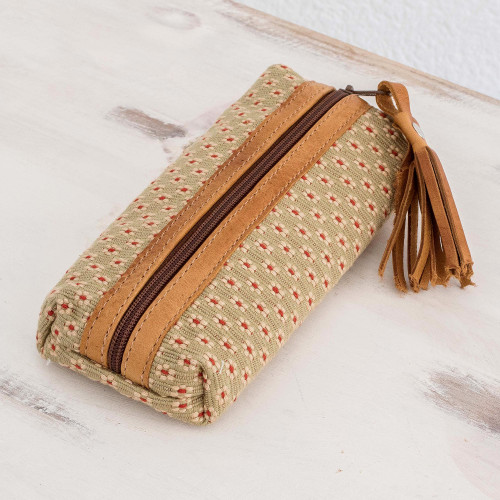 Floral Pattern Leather-Accented Pencil Case 'Spring Ditsy'