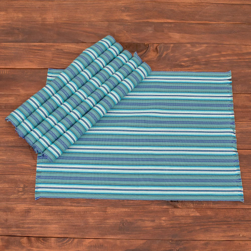 Blue Striped Placemats Set of 6 'Tecpan Tradition'