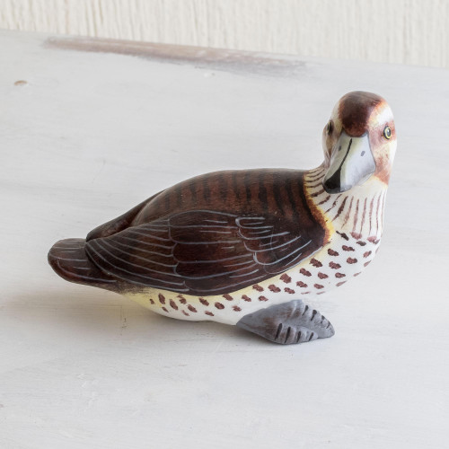 Guatemala Handcrafted Ceramic Masked Duck Figurine 'Masked Duck'