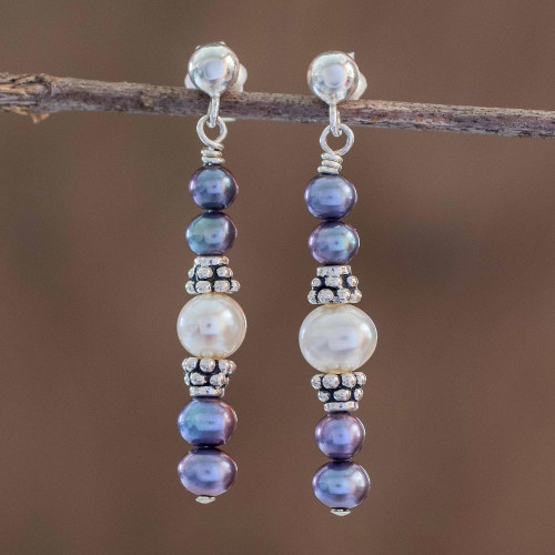 Beaded Cultured Pearl Earrings 'Peacock Pride'