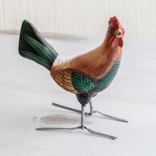 Guatemala Handcrafted Ceramic Domesticated Rooster Figurine 'Domestic Rooster'
