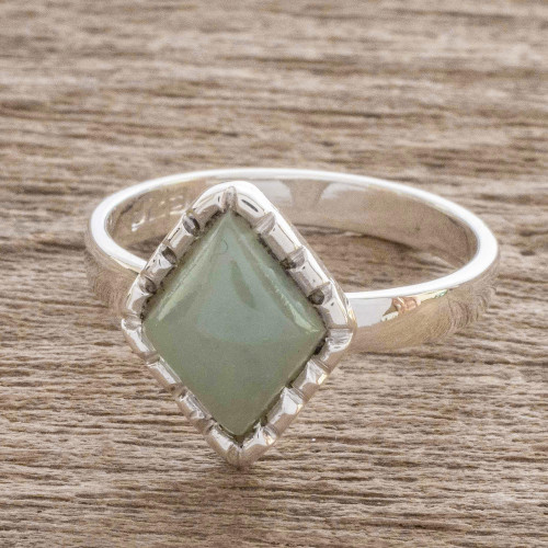 Sterling Silver Ring with an Ice Green Jade Diamond 'Ice Green Diamond'