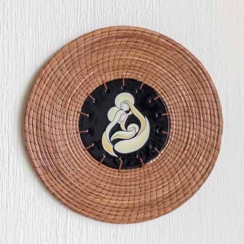 Ceramic and Pine Needle Holy Family Wall Plaque 'Sacred Family'