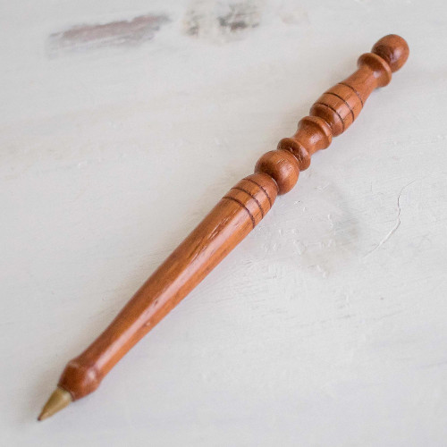 Hand Carved Mahogany Wood Pen 'Turn'