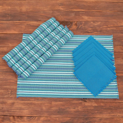 Blue Table Linen Set Set for 6 'Tecpan Tradition'
