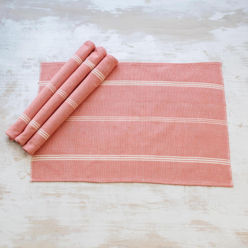Hand Loomed Honeysuckle Striped Cotton Placemats Set of 4 'Solola Honeysuckle'