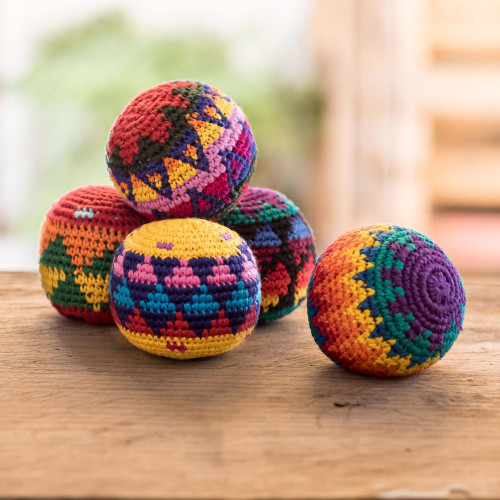 Crocheted Cotton Hacky Sacks Set of 5 'Freestyle'