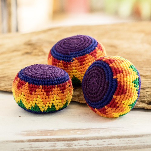 Multicolored Cotton Hacky Sacks Set of 3 'Maya Colors'