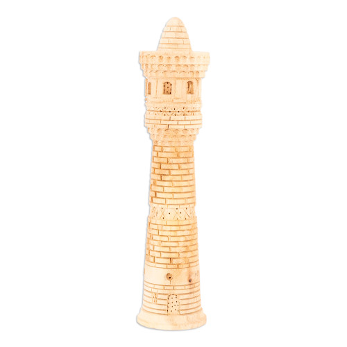 Hand-Carved Walnut Wood Statuette of Kalyan Minaret Tower 'Great Minaret Tower'