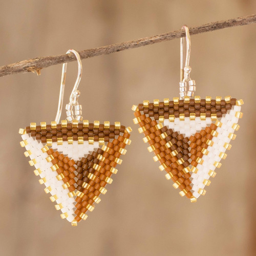Beaded Triangular Dangle Earrings 'Triangulation in Spice'