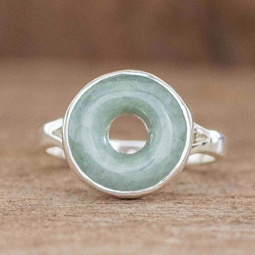 Circle Design Apple Green Jade Cocktail Ring from Guatemala 'Eternity in Apple Green'