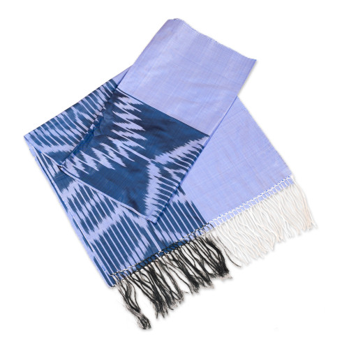 Handwoven Traditional Silk Shawl in a Palette of Blue Hues 'Middle Cascade in Blue'