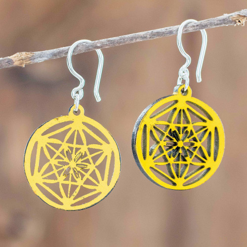 Reclaimed Wood Carved Star Earrings in Yellow from Mexico 'Yellow Stellar Magic' Reclaimed Wood Carved Star Earrings in Yellow from Mexico 'Yellow Stellar Magic'