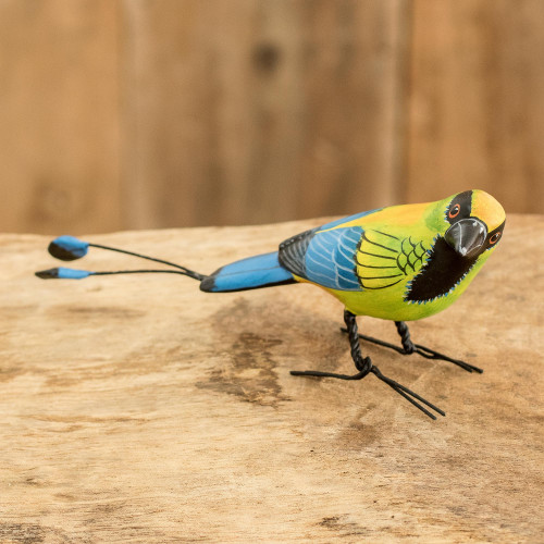 Hand Painted Ceramic Motmot Sculpture 'Turquoise-Browed Motmot'