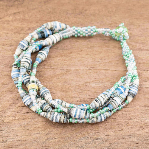 Beaded Bracelet with Recycled Paper 'Bonds of Friendship in Mint'