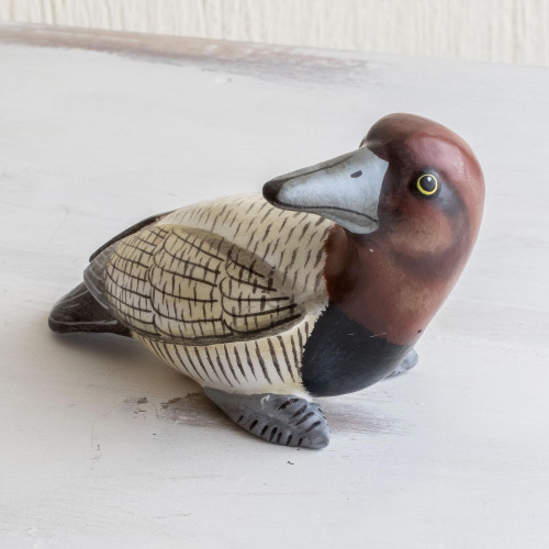 Guatemala Handcrafted Ceramic Canvasback Duck Figurine 'Canvasback Duck'