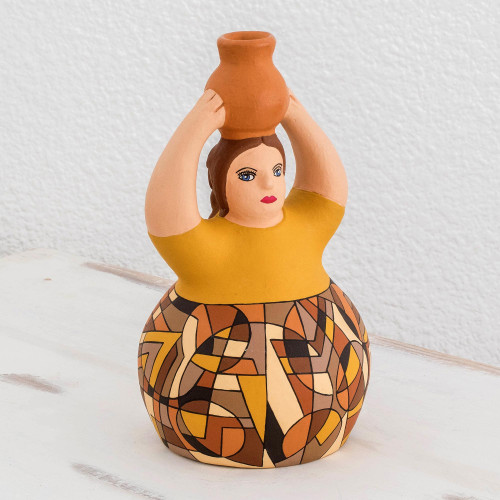 Hand Crafted Ceramic Woman Sculpture From Nicaragua 'Water Pitcher'