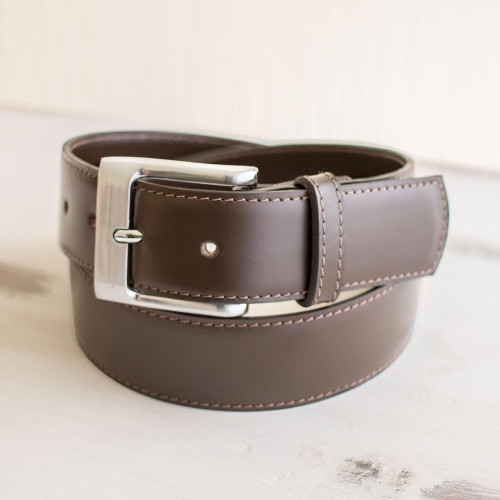Hand Crafted Dark Brown Men's Leather Belt 'Subtle Elegance in Brown'