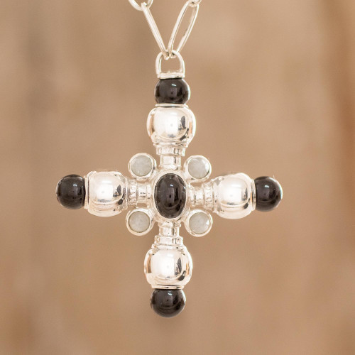 Black and Ice Jade Pendant on a Sterling Silver Chain 'Coal and Ice'