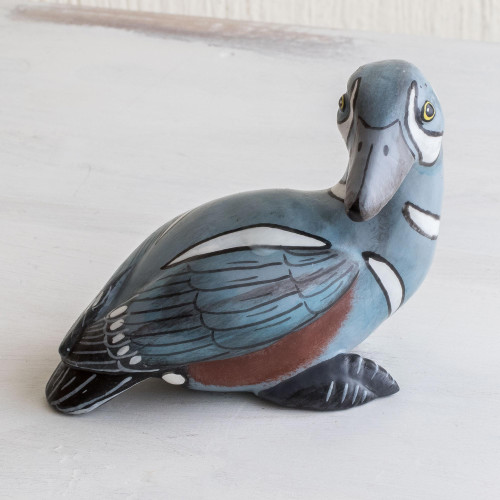 Guatemala Handcrafted Ceramic Harlequin Duck Figurine 'Male Harlequin Duck'