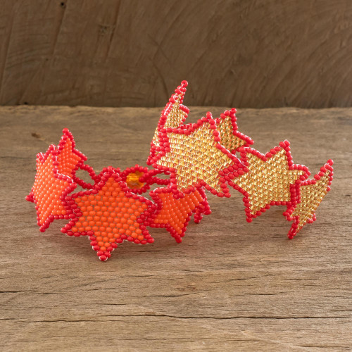 Beaded Star Shaped Friendship Bracelets in Orange Pair 'Star Duo in Orange'