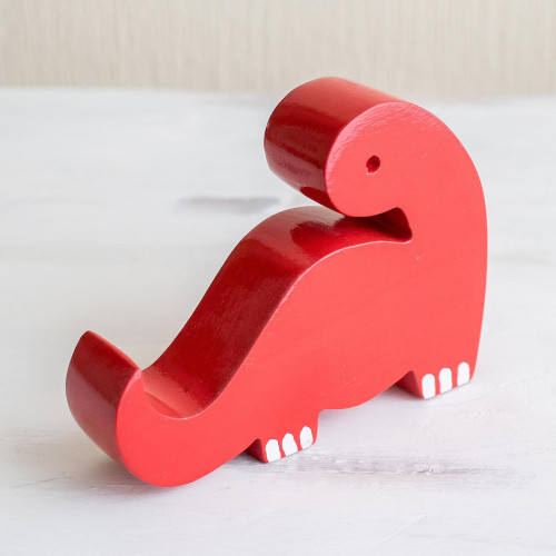 Red Dinosaur Shaped Phone Holder 'Dino in Red'